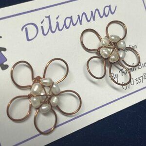 Buy 2 Get 1 FREE NWT Handmade Flower Copper Wire Craft Earrings/Made Pearls